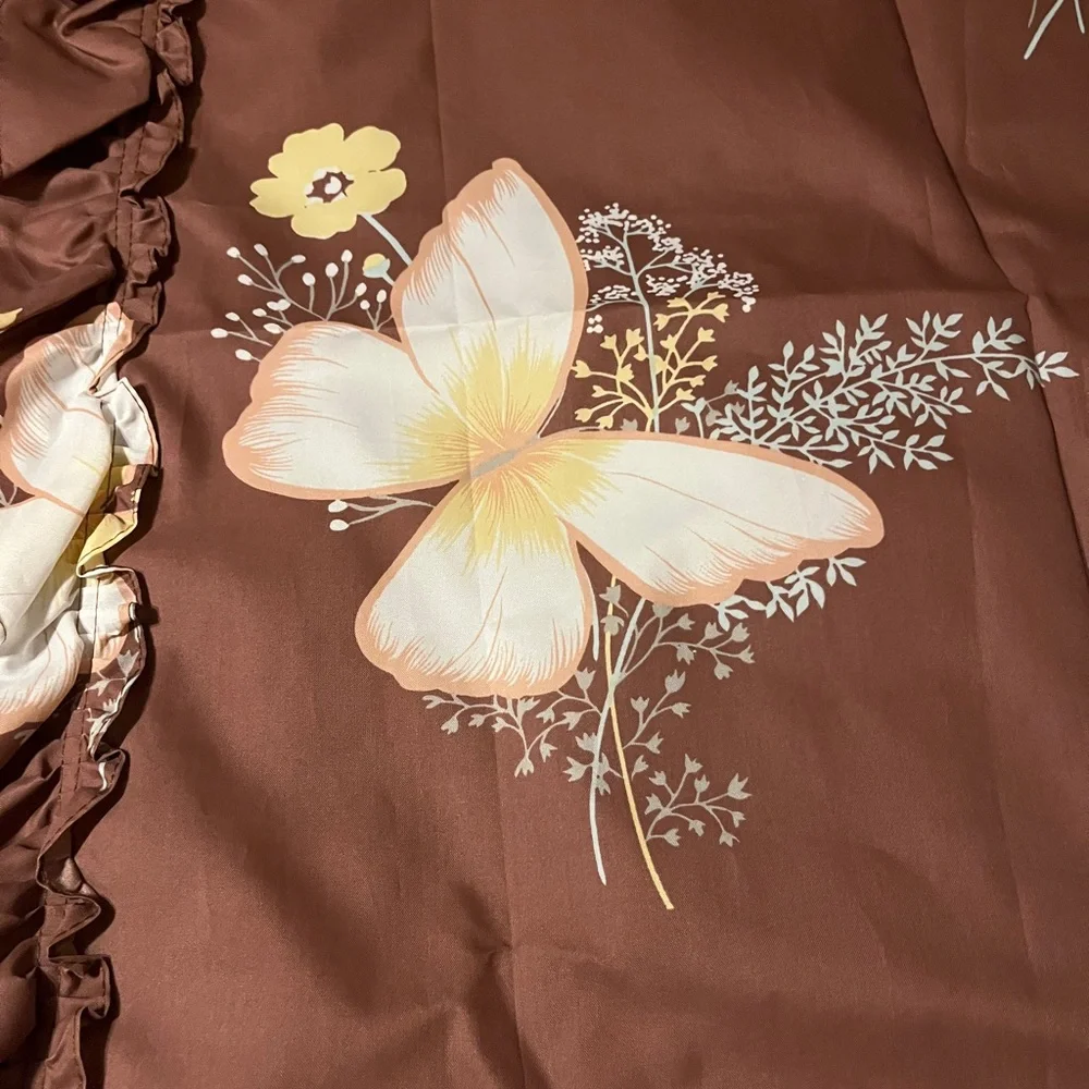 Three Piece Floral Ruffled Shower Curtains
